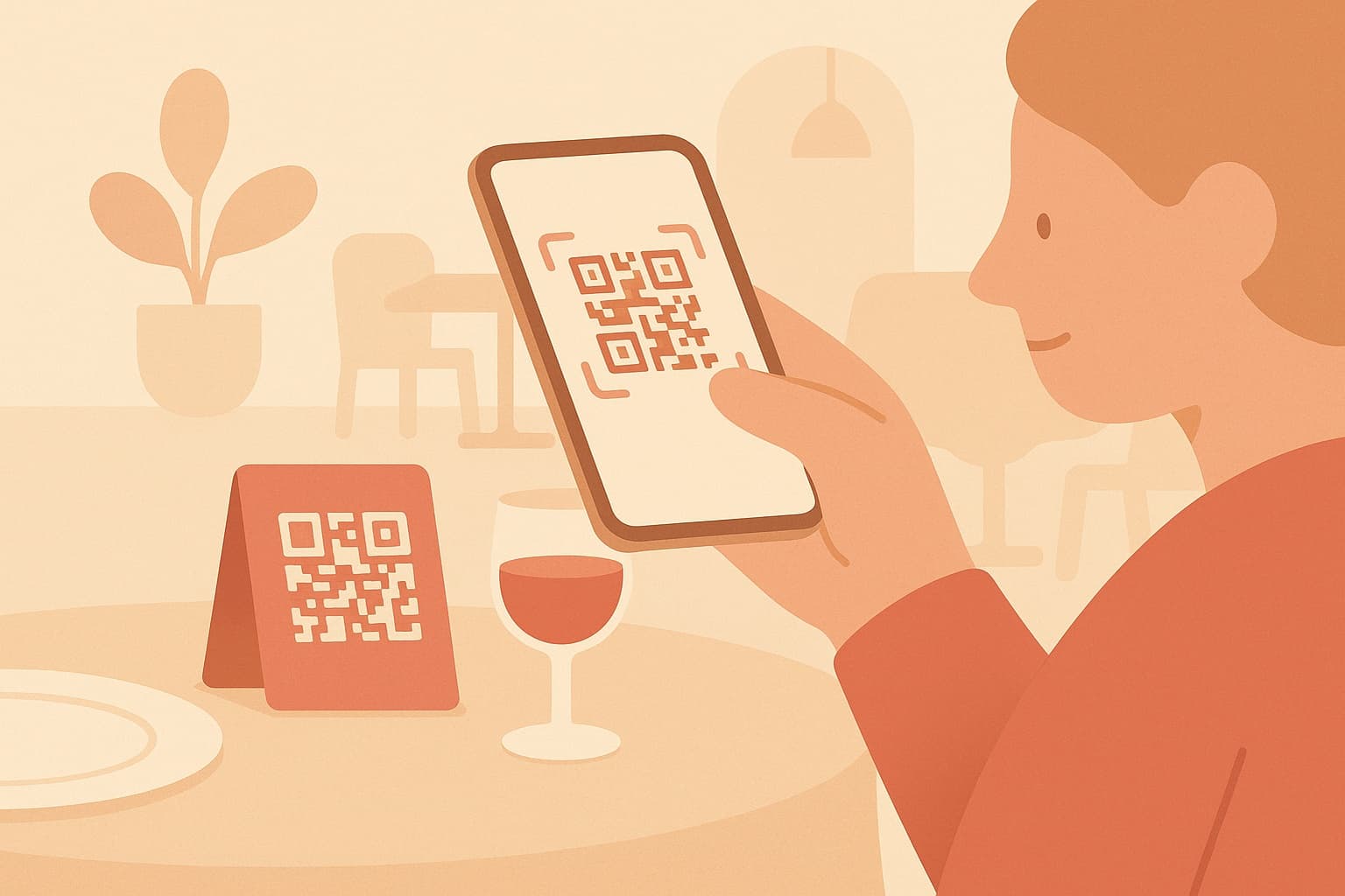 Müşteri masadaki QR'ı telefonuyla okutarak sipariş veriyor